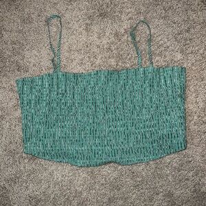 NWT American Eagle Outfitters Green Smocked Crop Cami, Button Shirt, and Shorts